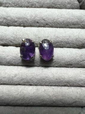Purple Amethyst Oval Stud Earrings